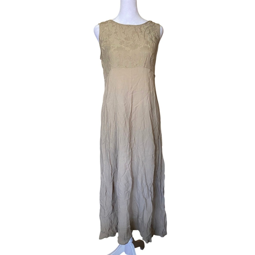 Floral Jacquard Bodice Crepe Maxi Dress Small Earthy Bohemian Lagenlook Coastal